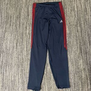 Adidas Mens Large Track Pants‎ Gray Red Stripes Drawstring Waist Zip Legs